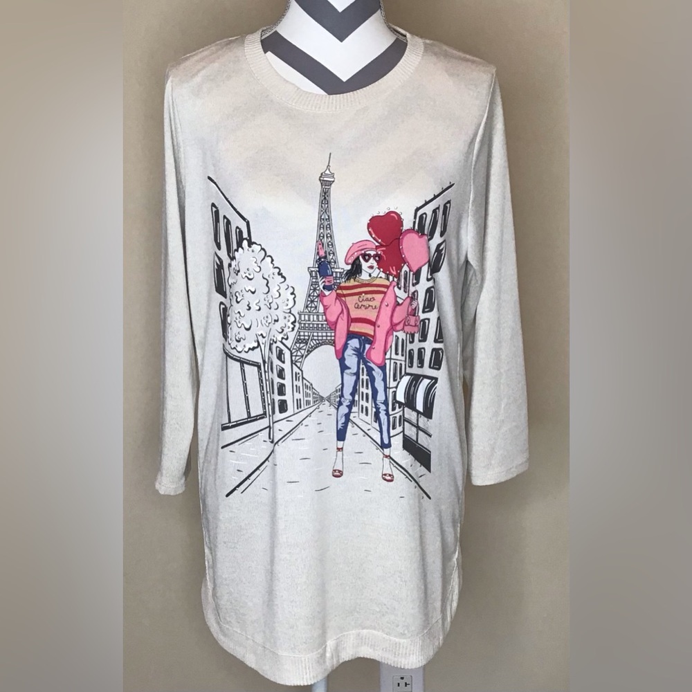 Kiss & Fly French Design Cream 3/4 Sleeve Top/Sweater